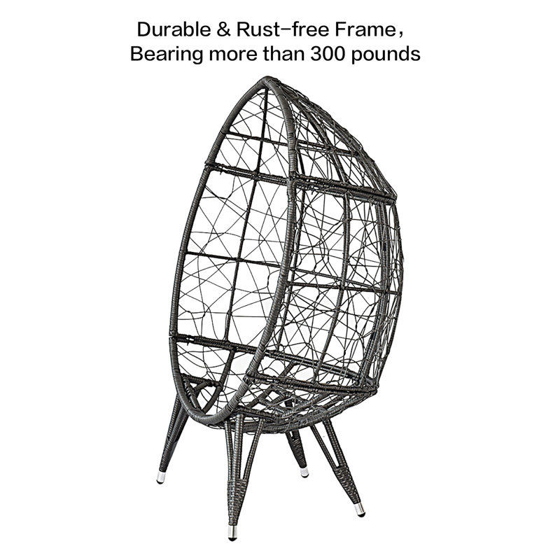 Dakota Fields Patio Wicker Egg Chair, Oversized Indoor Outdoor Lounger with Legs for Living Room